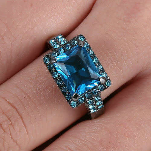 Size 8 Marquise Cut Blue Sapphire Black Gold Filled ring