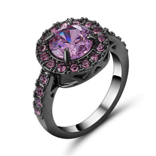 Size 8 Pink Sapphire 10K black Gold Filled Fashion Ring