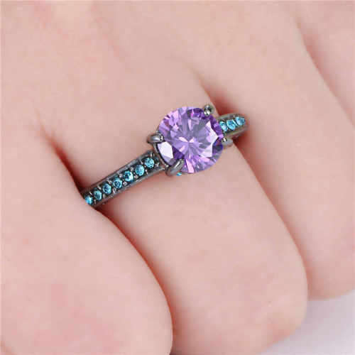 Purple Amethyst black 10K Gold Filled Engagement Rings Size 8