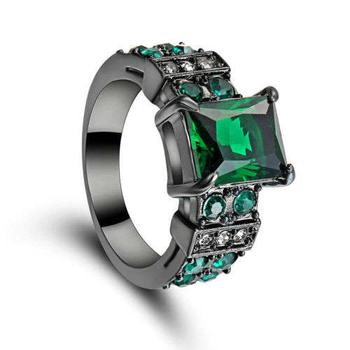 Size 7 Luxury Engagement Emerald 10K Black Gold Filled Ring