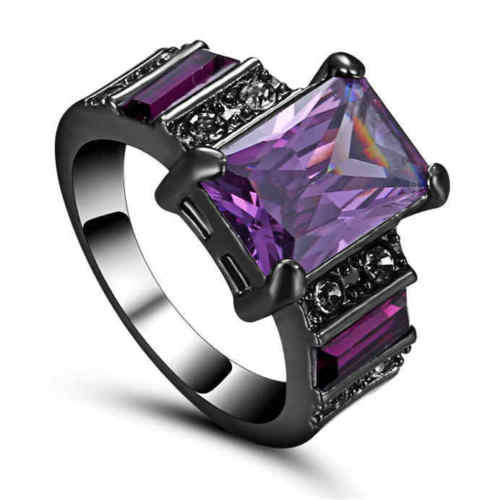 Purple Amethyst 10K Black Gold Filled Rings Size 8