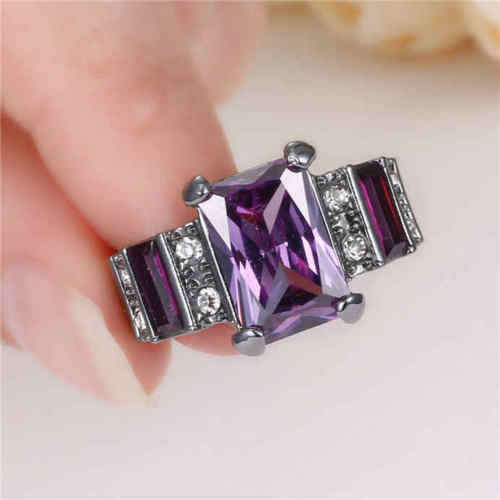 Purple Amethyst 10K Black Gold Filled Rings Size 8