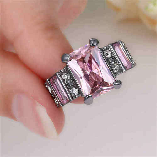 Pink Sapphire 10K Black Gold Filled Ring Size 7
