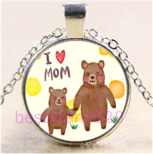 I Love Mom Photo Cabochon Glass Silver Chain