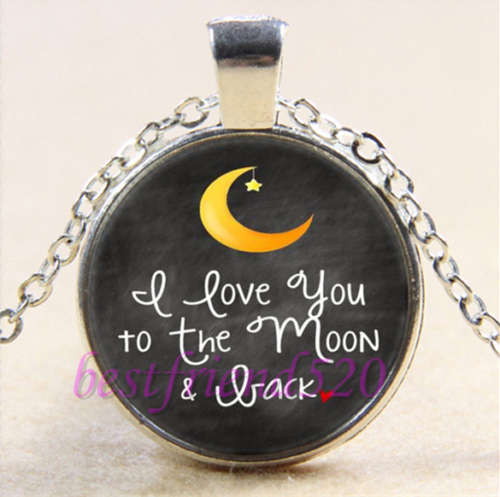 I love you to the moon &back Cabochon Glass Tibet Silver Necklace