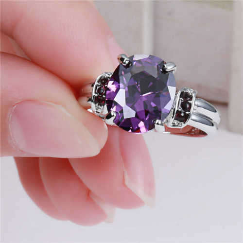 Purple Amethyst white Gold Filled Ring Fashion Size 8