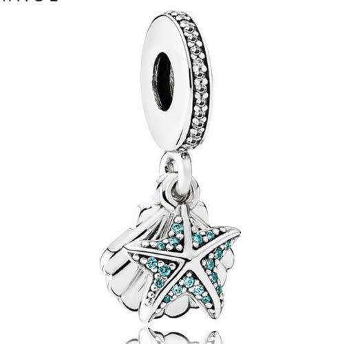 1Pcs Light Blue Crystal Star Shell Silver Pendant bead