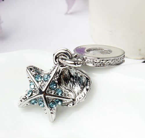 1Pcs Light Blue Crystal Star Shell Silver Pendant bead