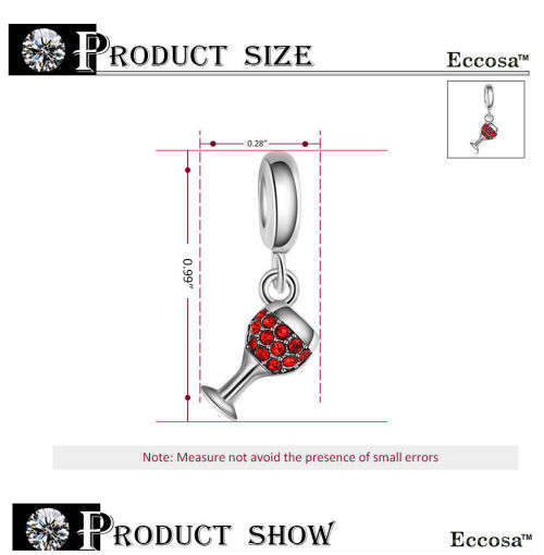 Wine Glass Silver Goblet Red Crystal Pendant Charm Bead