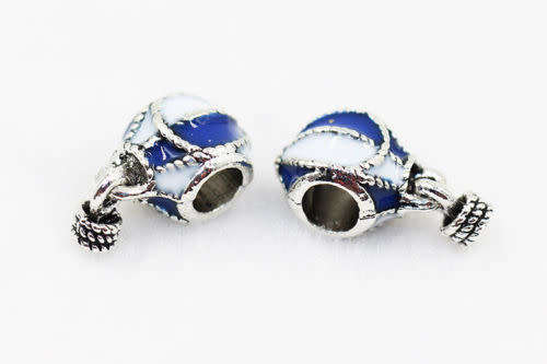 Hot air balloon Deep Blue Paint Silver Charm Bead Fit Necklace Bracelet Chain