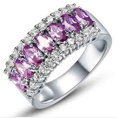 Purple Gemstone Crystal Silver Wedding Ring Jewelry Size 9