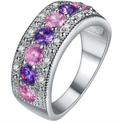 Multi-Color Gemstone Crystal Wedding Ring Jewelry Size 8