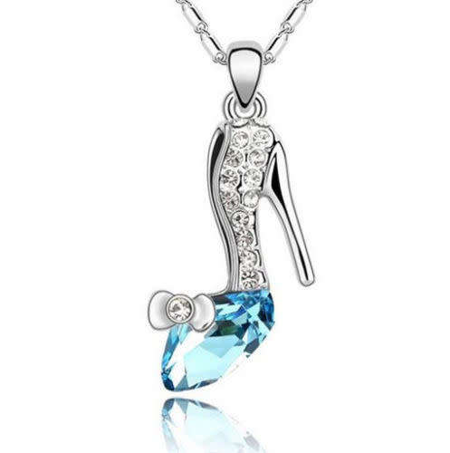 Blue Crystal Rhinestone High heels Silver Chain
