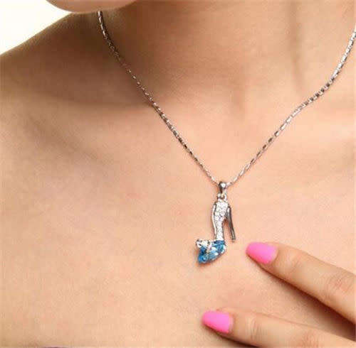 Blue Crystal Rhinestone High heels Silver Chain