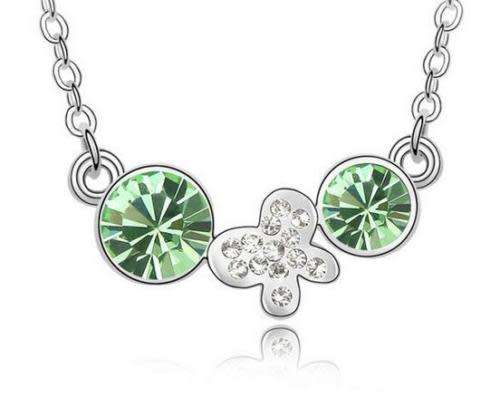 Butterfly Green Crystal Rhinestone Silver Chain