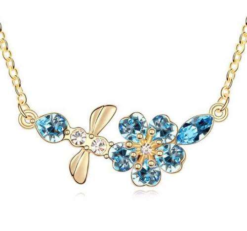 Dragonfly Blue Crystal Rhinestone Gold Chain