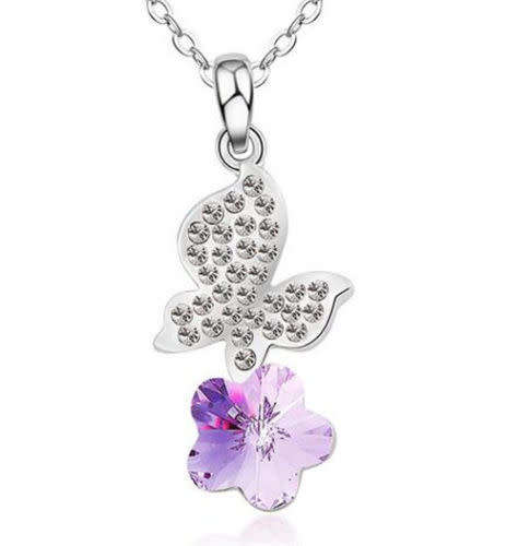 Butterfly Purple Crystal Rhinestone Silver Chain