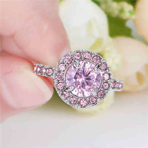Pink Topaz White Gold Filled Round Cut Wedding Ring Size 8