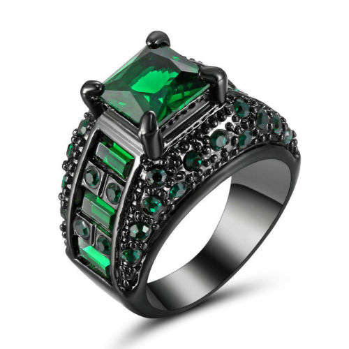 Black Green Emerald Crystal Gemstone Ring Size 7