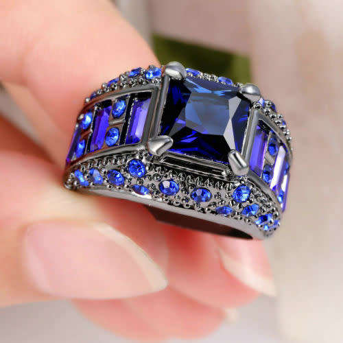 Sapphire Rings 10KT Black Gold Filled Engagement Size 6