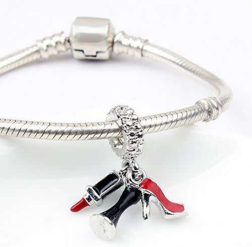Lipstick high heels Dangle Bead For European 925 Silver Charms Bracelet