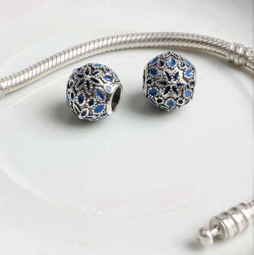 1Pcs Blue Big Hole Bead Charm Round bead Suit silver bracelet