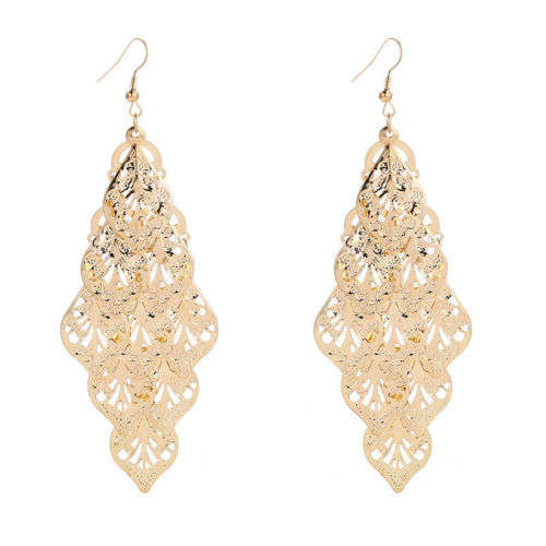 Fashion Earrings Hollow Metal Leaves Leaf Long Dangle