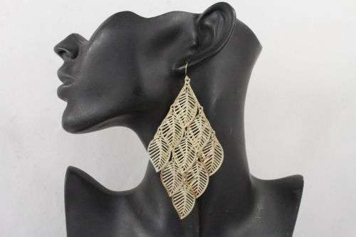 Fashion Earrings Hollow Metal Leaves Leaf Long Dangle