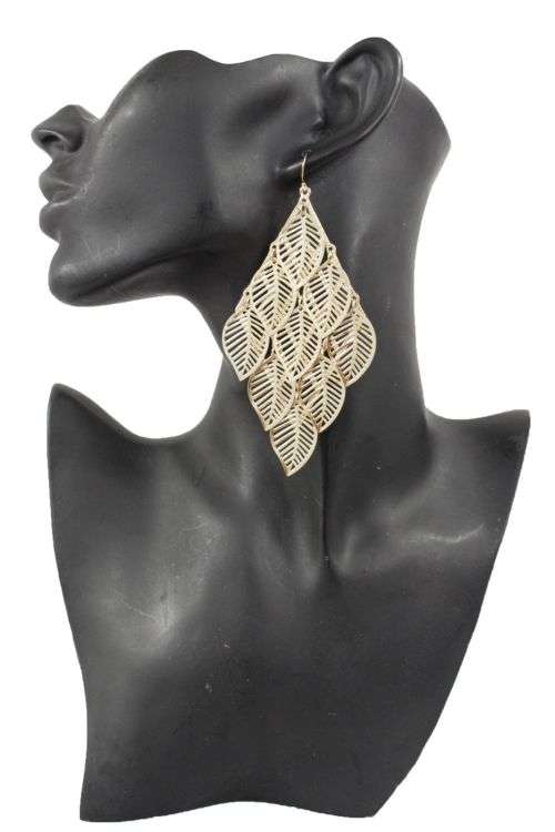 Fashion Earrings Hollow Metal Leaves Leaf Long Dangle