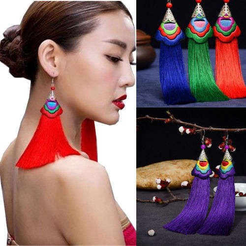 Fashion Bohemian Earrings Vintage Boho Long Tassel - Red
