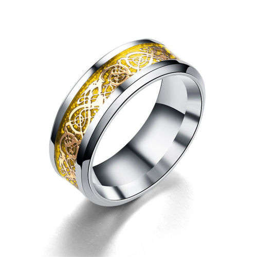 8mm Stainless Steel Silver Celtic Inlaid Size 9