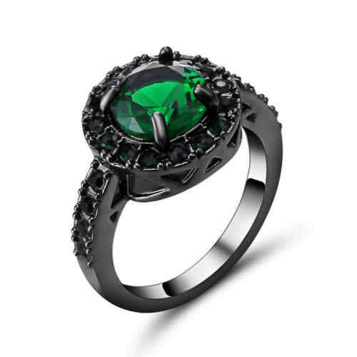 10kt black gold filled Ring Green stone Size 9