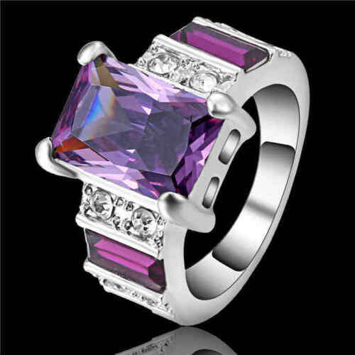 Amethyst 10K white gold filled Men's Anniversary Rings Size 8