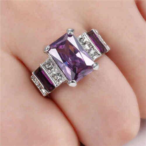 Amethyst 10K white gold filled Men's Anniversary Rings Size 8