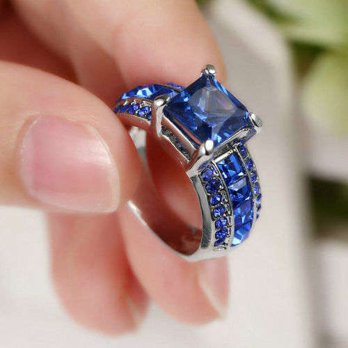 18KT White Gold Filled Sapphire Wedding Ring Gift size 7