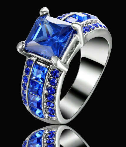 18KT White Gold Filled Sapphire Wedding Ring Gift size 7