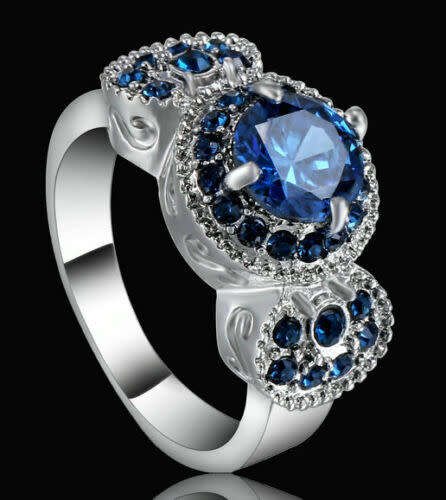 Silver Filled Sapphire Crystal Wedding Ring Gift size 7