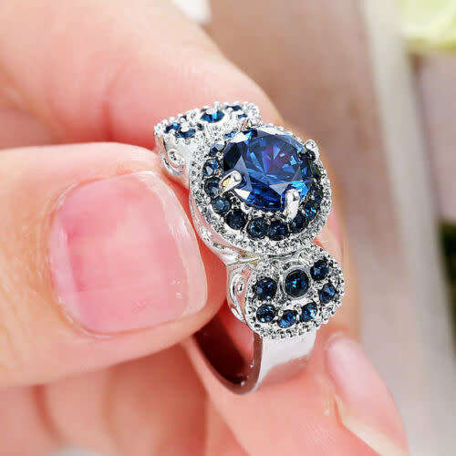 Silver Filled Sapphire Crystal Wedding Ring Gift size 7