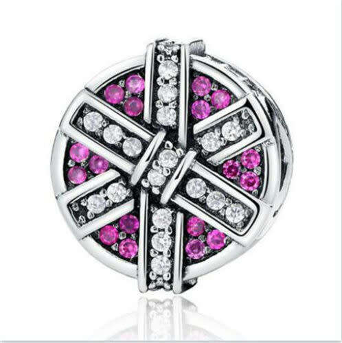 Pink Crystal Charm Silver Spacer Beads Fit Necklace Bracelet