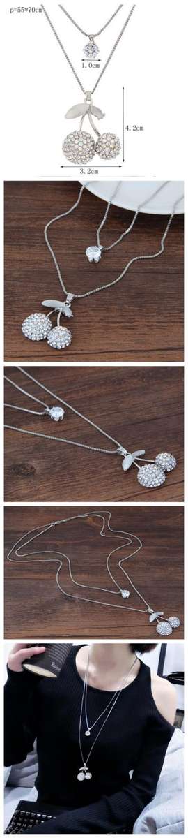 RHINESTONE HAZELNUT PENDANT TWO LAYERS LONG NECKLACE/ SWEATER