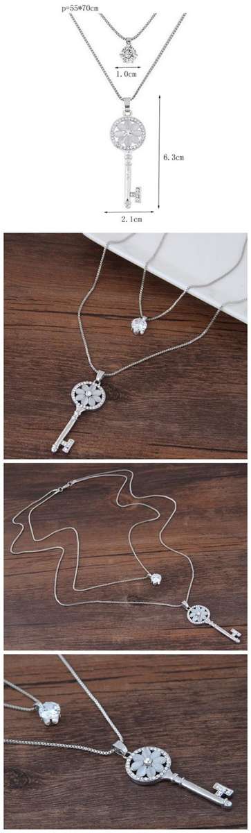 GRACEFUL SHINING KEY PENDANT TWO LAYERS LONG FASHION NECKLACE