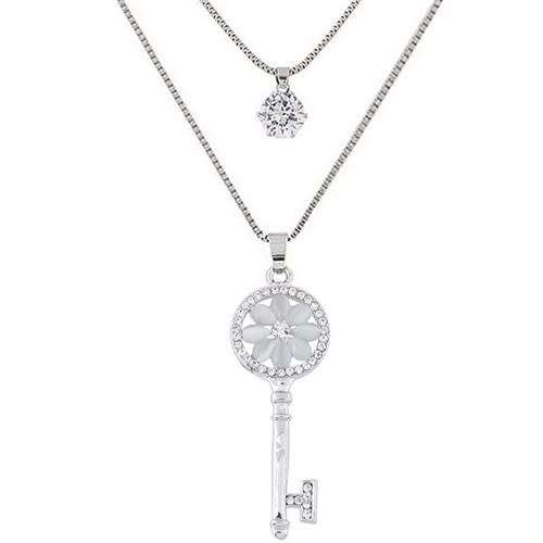 GRACEFUL SHINING KEY PENDANT TWO LAYERS LONG FASHION NECKLACE