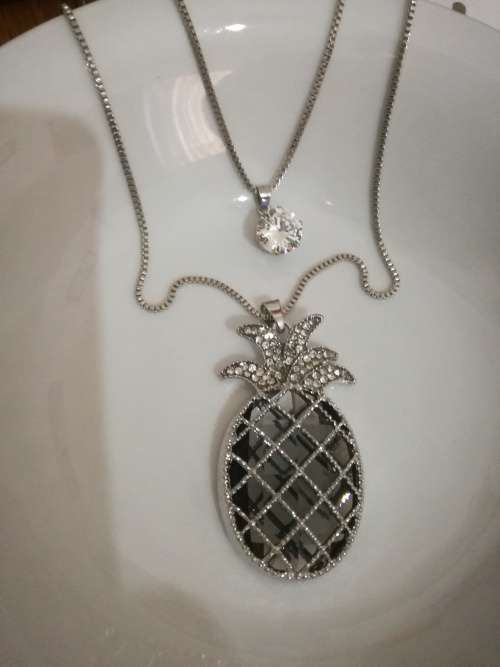 Long Sweater Chain Silver Colored Crystal Pineapple cute Fashion Necklace