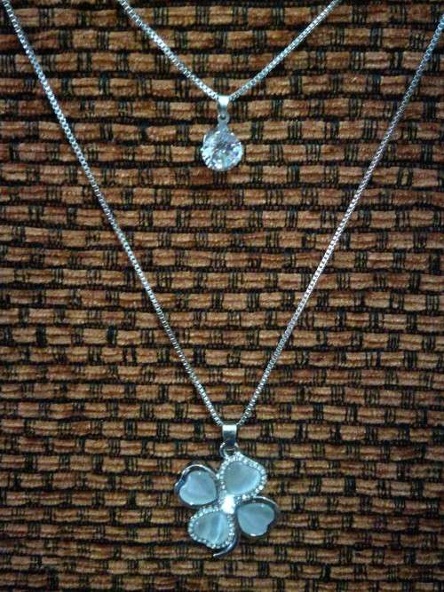 Long Sweater Chain Silver Colored Crystal Flower Fashion Necklace