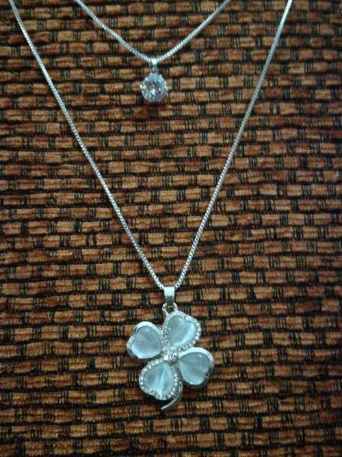 Long Sweater Chain Silver Colored Crystal Flower Fashion Necklace
