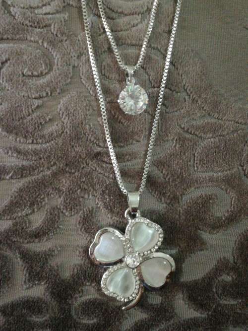 Long Sweater Chain Silver Colored Crystal Flower Fashion Necklace