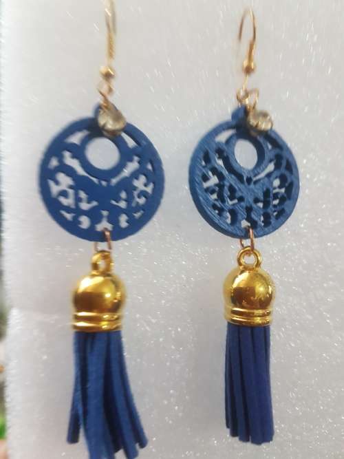 Fashion Wooden Bohemian Long Tassel Dangle Earrings - Blue