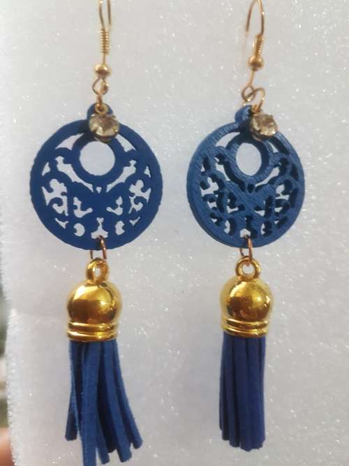 Fashion Wooden Bohemian Long Tassel Dangle Earrings - Blue