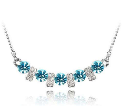 Sky Blue Crystal Rhinestone Silver Chain Pendant Necklace