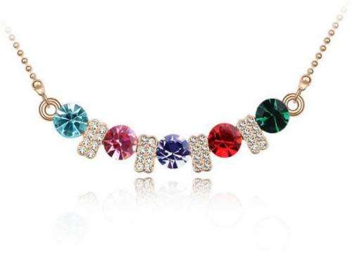 Multicolor Crystal Rhinestone Gold Chain Pendant Necklace